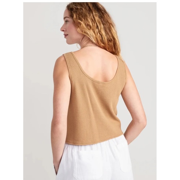 NWT Old Navy Cropped Waffle Knit Button Front Scoop Neck Tank - Picture 5 of 9